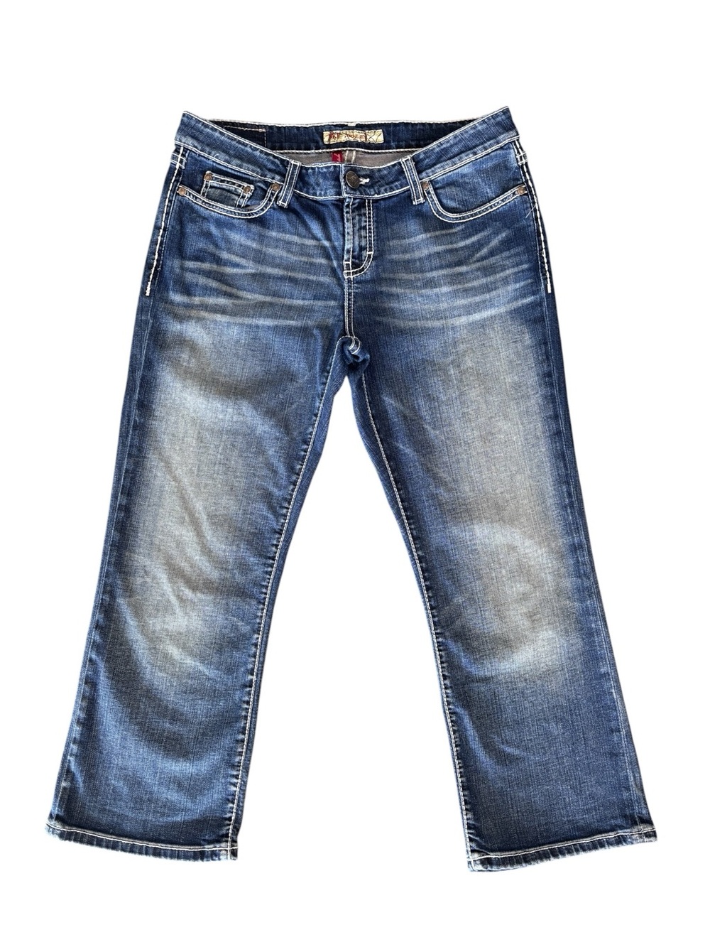 BKE Women's Blue Cropped Jeans with Subtle Distress 29
